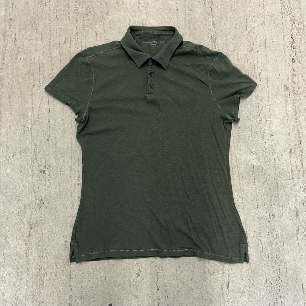John Varvatos Logo Green Cotton Polo Shirt Women Large - Extra Short Sleeved